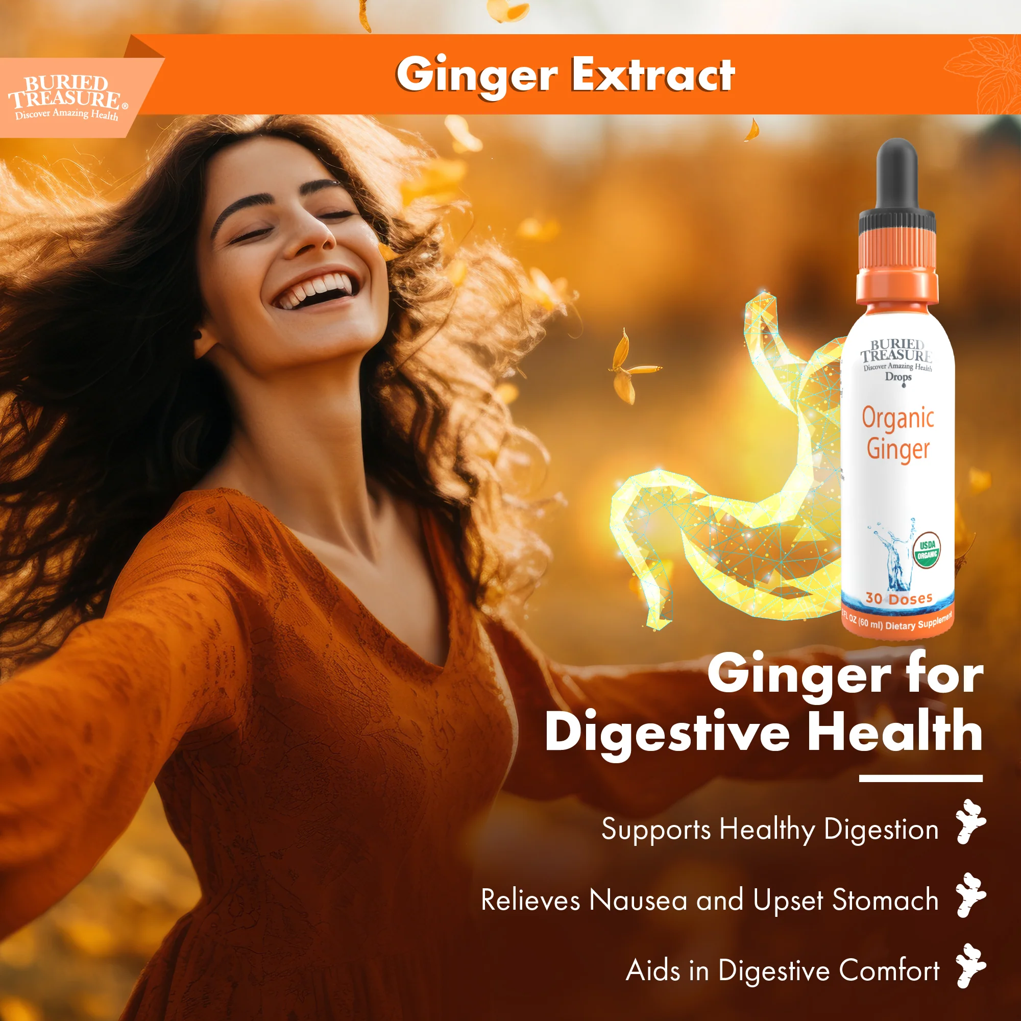 Buried Treasure Liquid Nutrients Organic Ginger Digestive Drops 30 Servings - Image 4